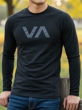 RVCA Black Long Sleeve Rash Guard with Gray VA Logo